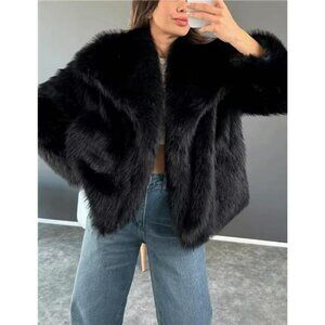 Women's Faux Fur Coat Long Sleeve Fluffy Jacket Black